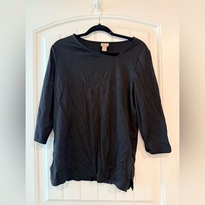 Chico's Classic Black Long Sleeve Asymmetrical Neckline Knit Top